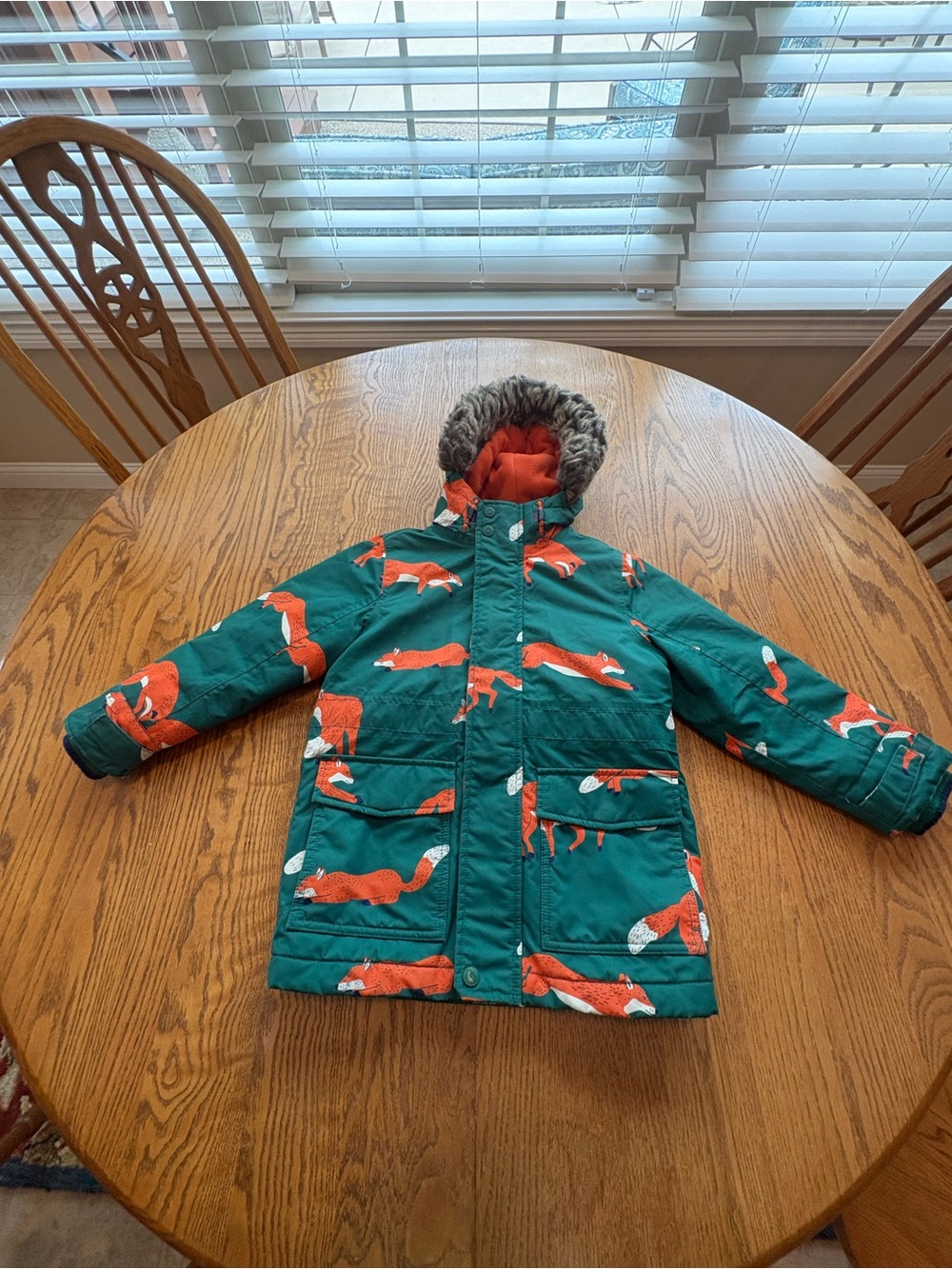 Boden Boys ski snow jacket 5-6y Green with Fox Print Play Condition